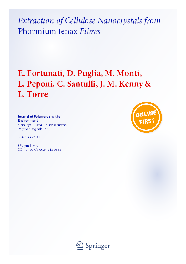 (PDF) Extraction of Cellulose Nanocrystals from Phormium tenax Fibres