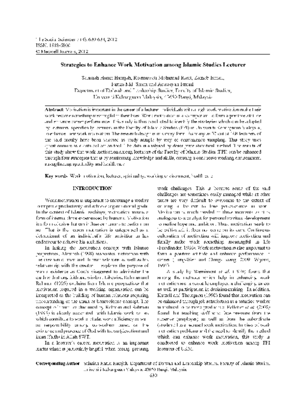 (PDF) Strategies to Enhance Work Motivation among Islamic Studies Lecturer