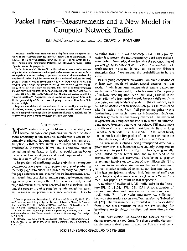 (PDF) Packet Trains-Measurements and a New Model for Computer Network ...