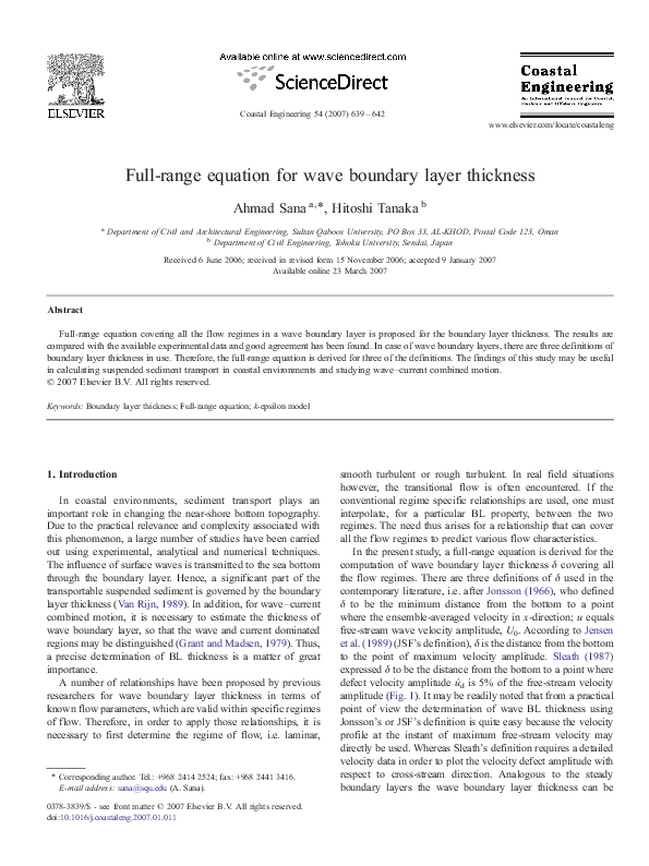 (PDF) Full-range equation for wave boundary layer thickness