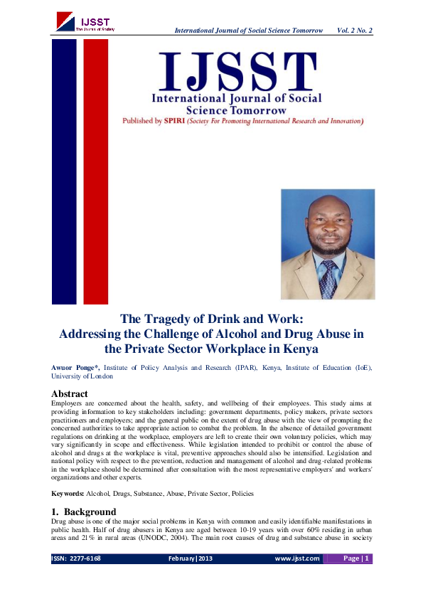 (PDF) Ponge, Awuor. (2013). The Tragedy of Drink and Work: Addressing ...