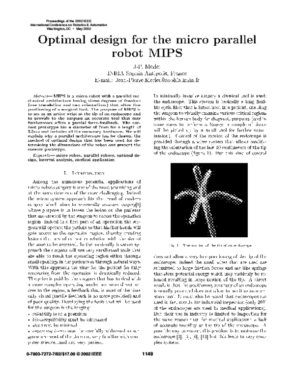 (PDF) Optimal design for the micro parallel robot MIPS