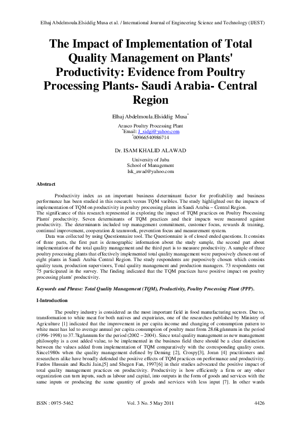 (PDF) The Impact of Implementation of Total Quality Management on ...