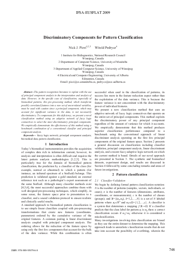 (PDF) Discriminatory Components for Pattern Classification
