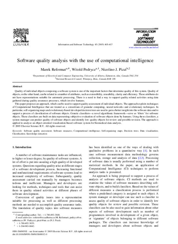 (PDF) Software quality analysis with the use of computational intelligence