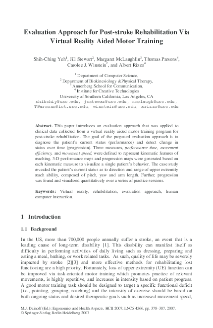 (PDF) Evaluation Approach for Post-stroke Rehabilitation Via Virtual ...