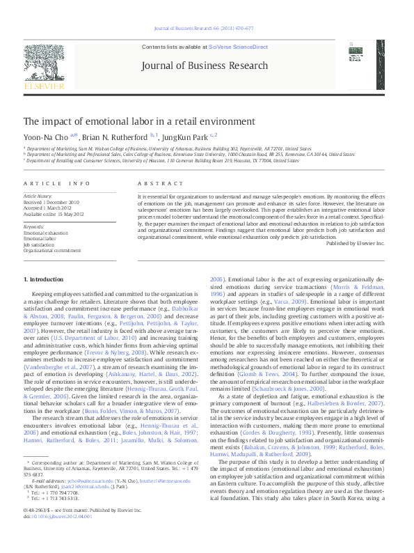 (PDF) The Impact of Emotional Labor in a Retail Environment