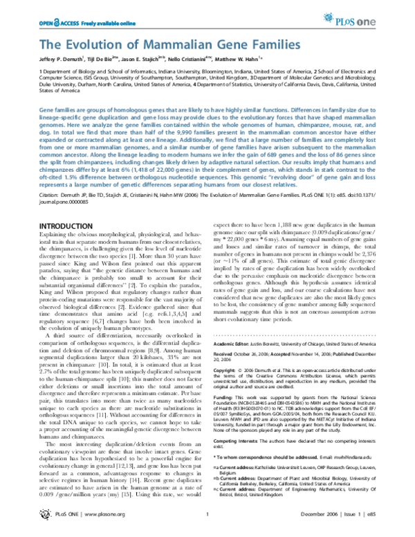 (PDF) The Evolution of Mammalian Gene Families
