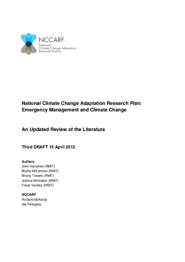 (PDF) National Climate Change Adaptation Research Plan: Emergency ...