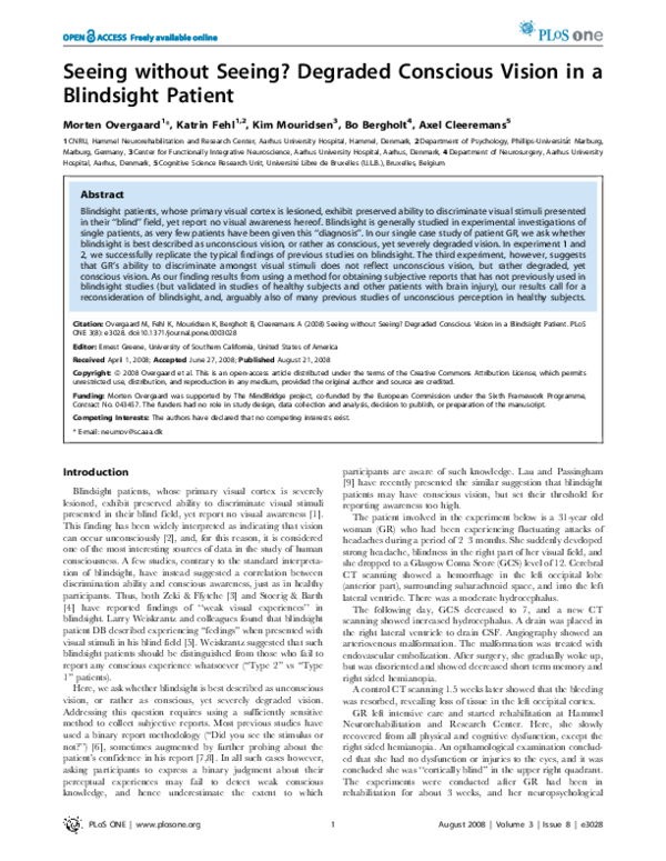 (PDF) Seeing without seeing? Degraded conscious vision in a blindsight
