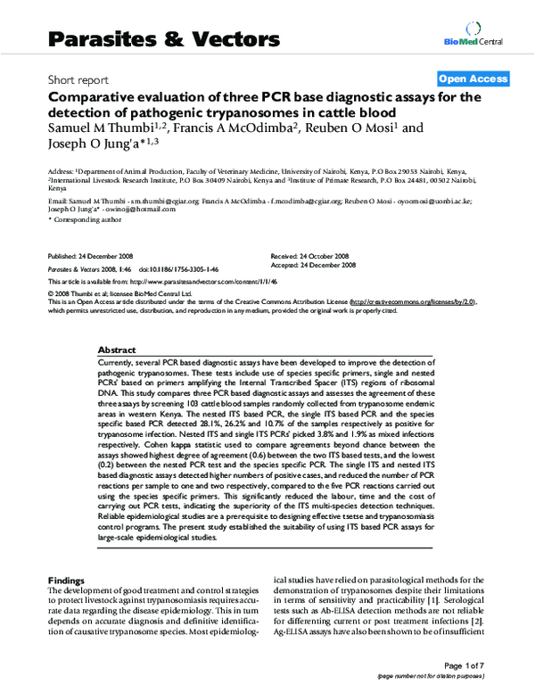 (PDF) Comparative evaluation of three PCR base diagnostic assays for ...
