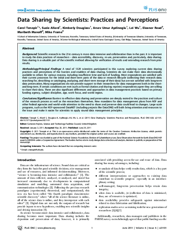 (PDF) Data Sharing by Scientists: Practices and Perceptions