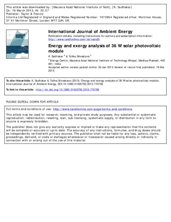 (PDF) Energy and exergy analysis of 36 W solar photovoltaic module