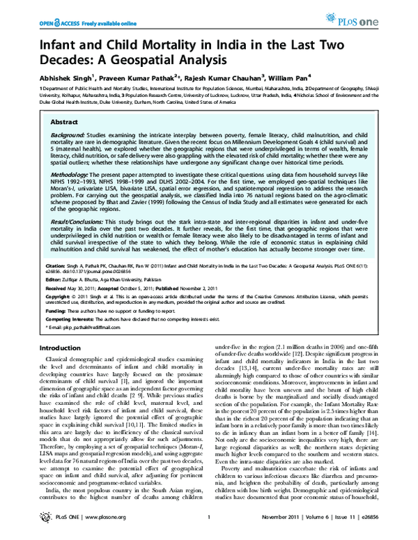 (PDF) Infant and Child Mortality in India in the Last Two Decades: A ...