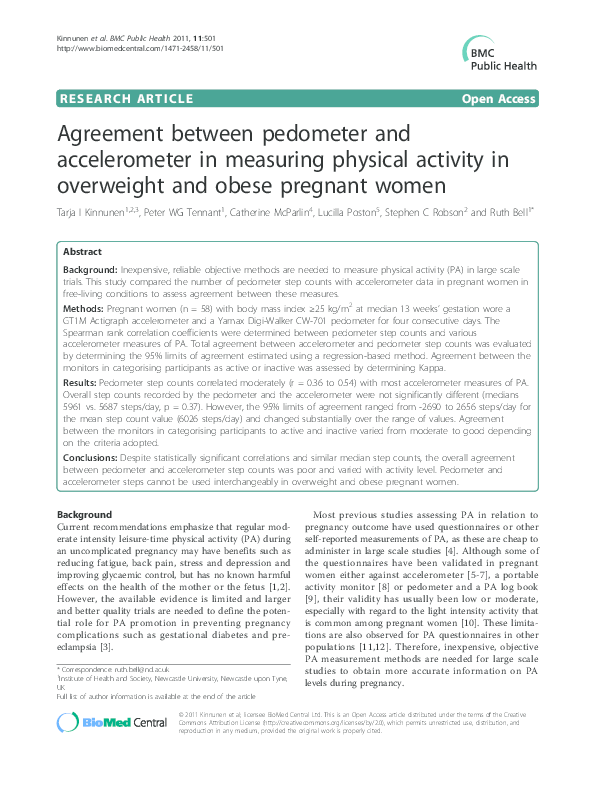 (PDF) Agreement between pedometer and accelerometer in measuring physical activity in overweight