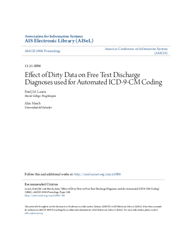 (PDF) Effect of Dirty Data on Free Text Discharge Diagnoses used for ...