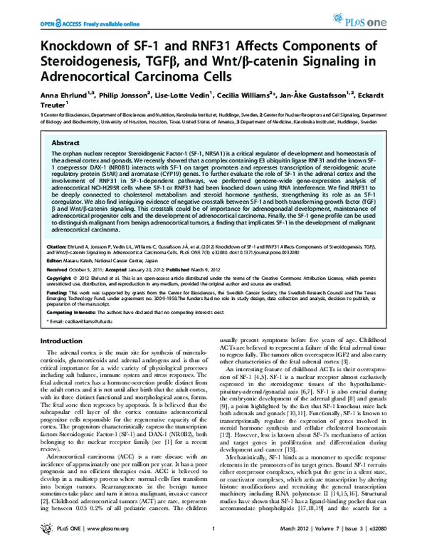 (PDF) Knockdown of SF-1 and RNF31 Affects Components of Steroidogenesis ...