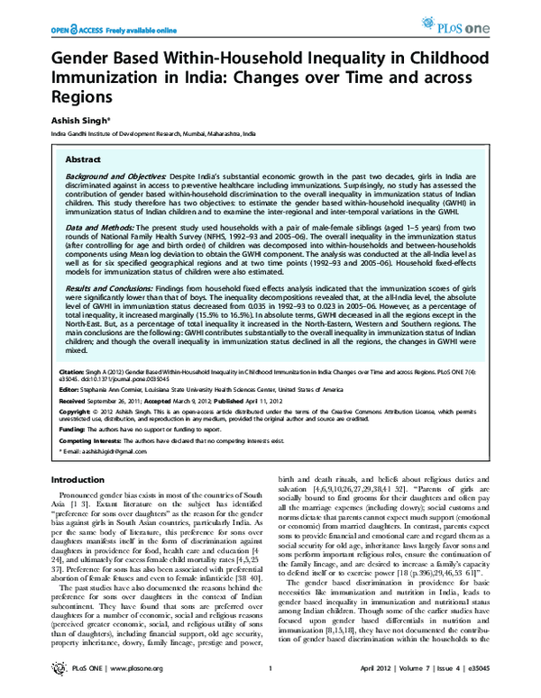 (PDF) Gender Based Within-Household Inequality in Childhood ...