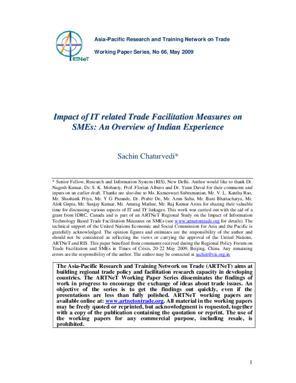 (PDF) Impact of IT related trade facilitation measures on SMEs: An ...