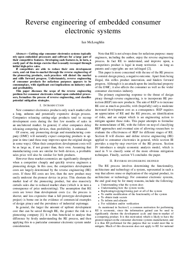 (PDF) Reverse engineering of embedded consumer electronic systems