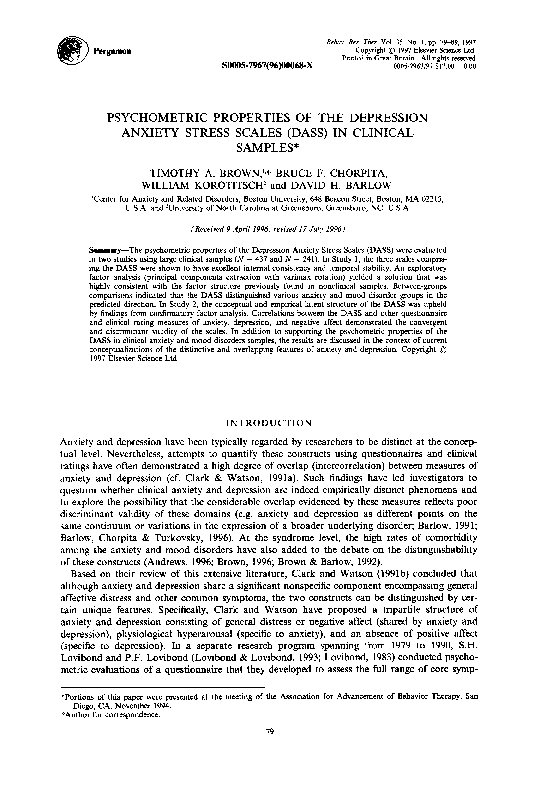 (PDF) Psychometric properties of the Depression Anxiety Stress Scales ...