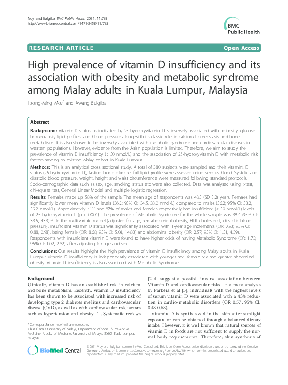 (PDF) High prevalence of vitamin D insufficiency and its association ...