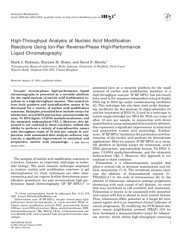(PDF) Highthroughput analysis of nucleic acid modification reactions