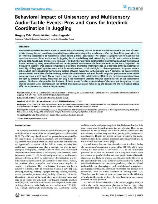(PDF) Behavioral Impact of Unisensory and Multisensory Audio-Tactile ...