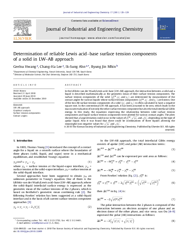 (PDF) Determination of reliable Lewis acidbase surface tension