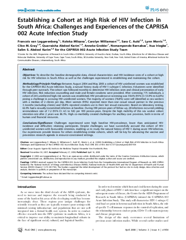 (PDF) Establishing a Cohort at High Risk of HIV Infection in South ...