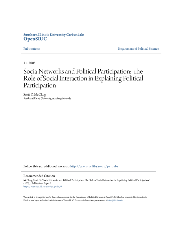 (PDF) Social networks and political participation: The role of social ...