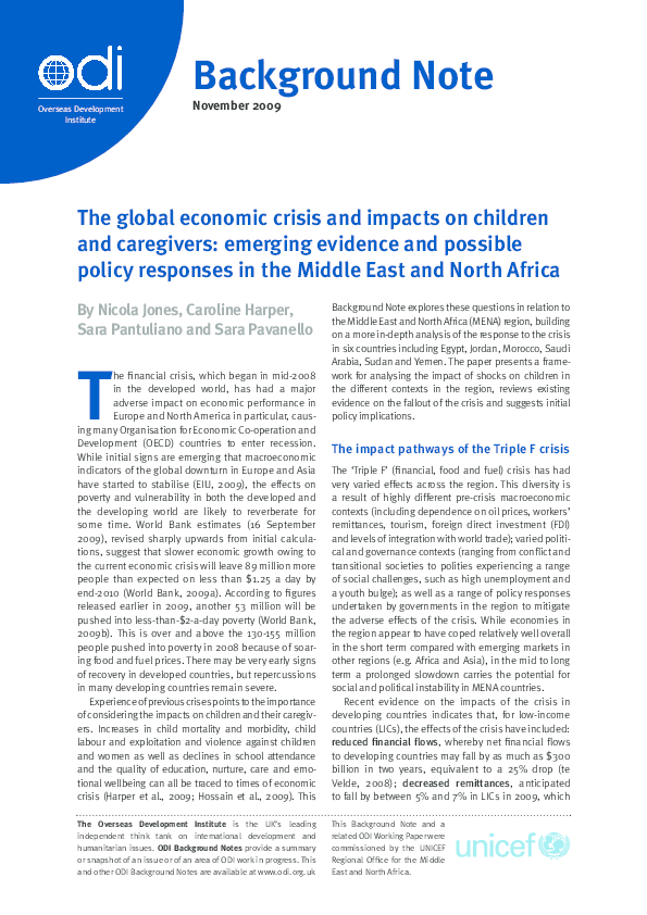 (PDF) The global economic crisis and impacts on children and caregivers ...