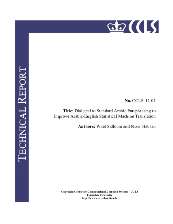 (PDF) Dialectal to standard Arabic paraphrasing to improve Arabic ...