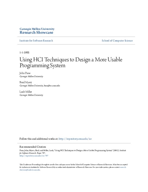(PDF) Using HCI techniques to design a more usable programming system