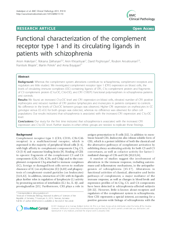 (PDF) Functional characterization of the complement receptor type 1 and ...