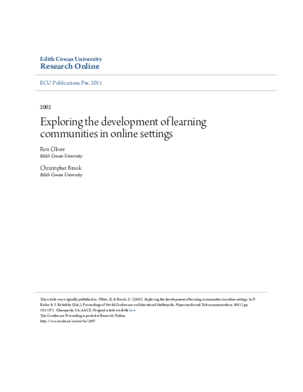 (PDF) Exploring the development of learning communities in online settings
