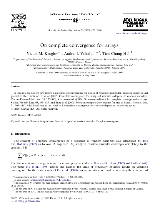 (PDF) On complete convergence for arrays