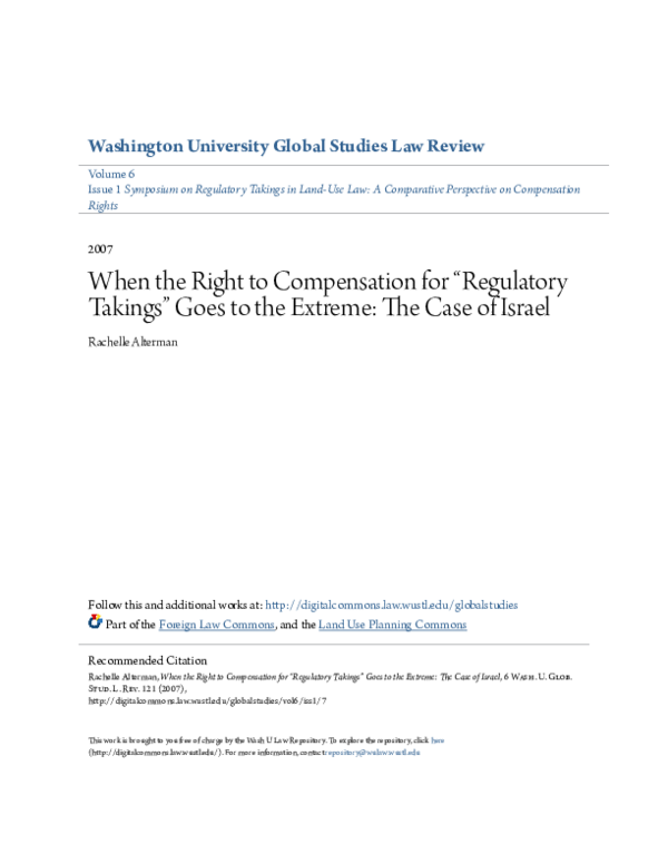 (PDF) When the Right to Compensation for Regulatory Takings Goes to the Extreme The Case of