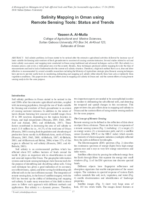(PDF) Salinity Mapping in Oman using Remote Sensing Tools: Status and ...