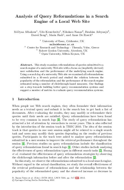 (PDF) Analysis of query reformulations in a search engine of a local ...