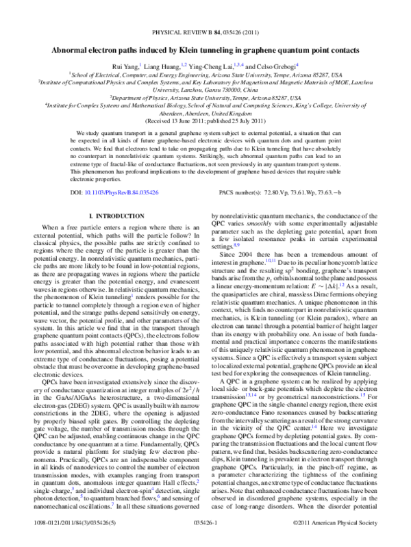 (PDF) Abnormal electron paths induced by Klein tunneling in graphene ...
