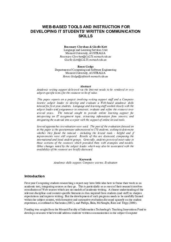 (PDF) WEBBASED TOOLS AND INSTRUCTION FOR DEVELOPING IT STUDENTS' WRITTEN COMMUNICATION SKILLS