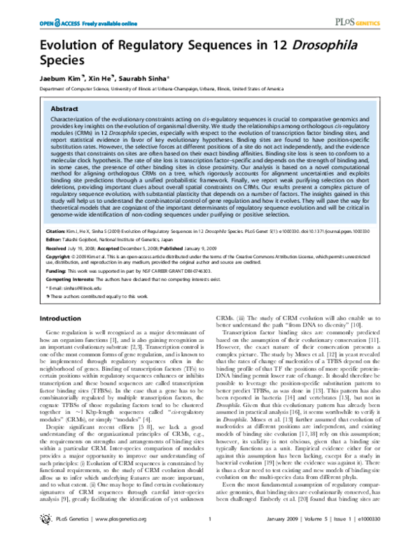 (PDF) Evolution of regulatory sequences in 12 Drosophila species
