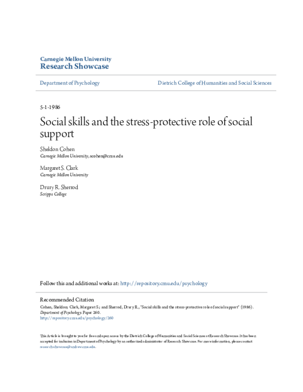 (PDF) Social skills and the stress-protective role of social support.