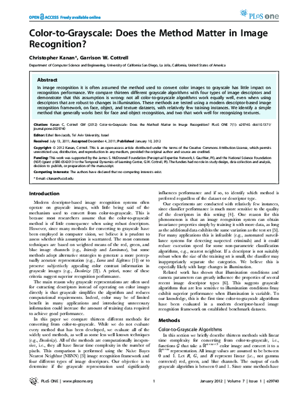 (PDF) Color-to-grayscale: does the method matter in image recognition?