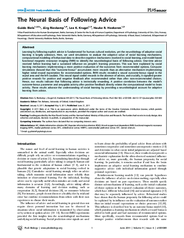 (PDF) The Neural Basis of Following Advice