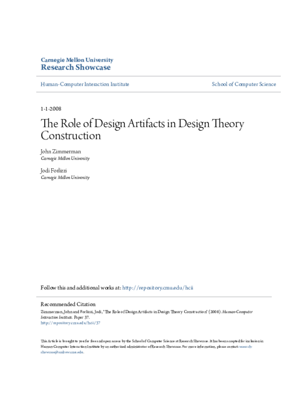 (PDF) The role of design artifacts in design theory construction John