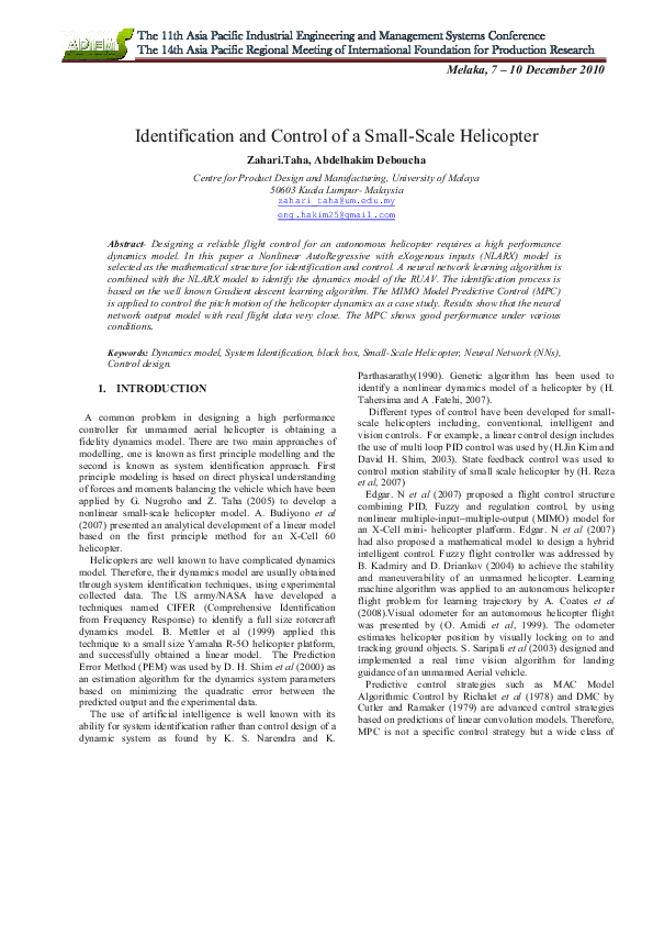 (PDF) Identification and control of a small-scale helicopter