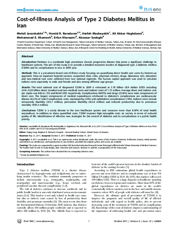 (PDF) Cost-of-illness analysis of type 2 diabetes mellitus in Iran