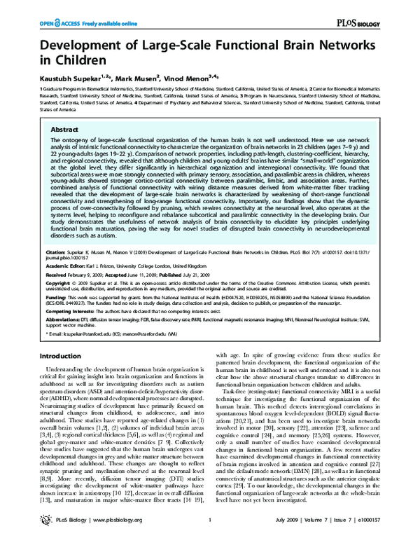 (PDF) Development of large-scale functional brain networks in children